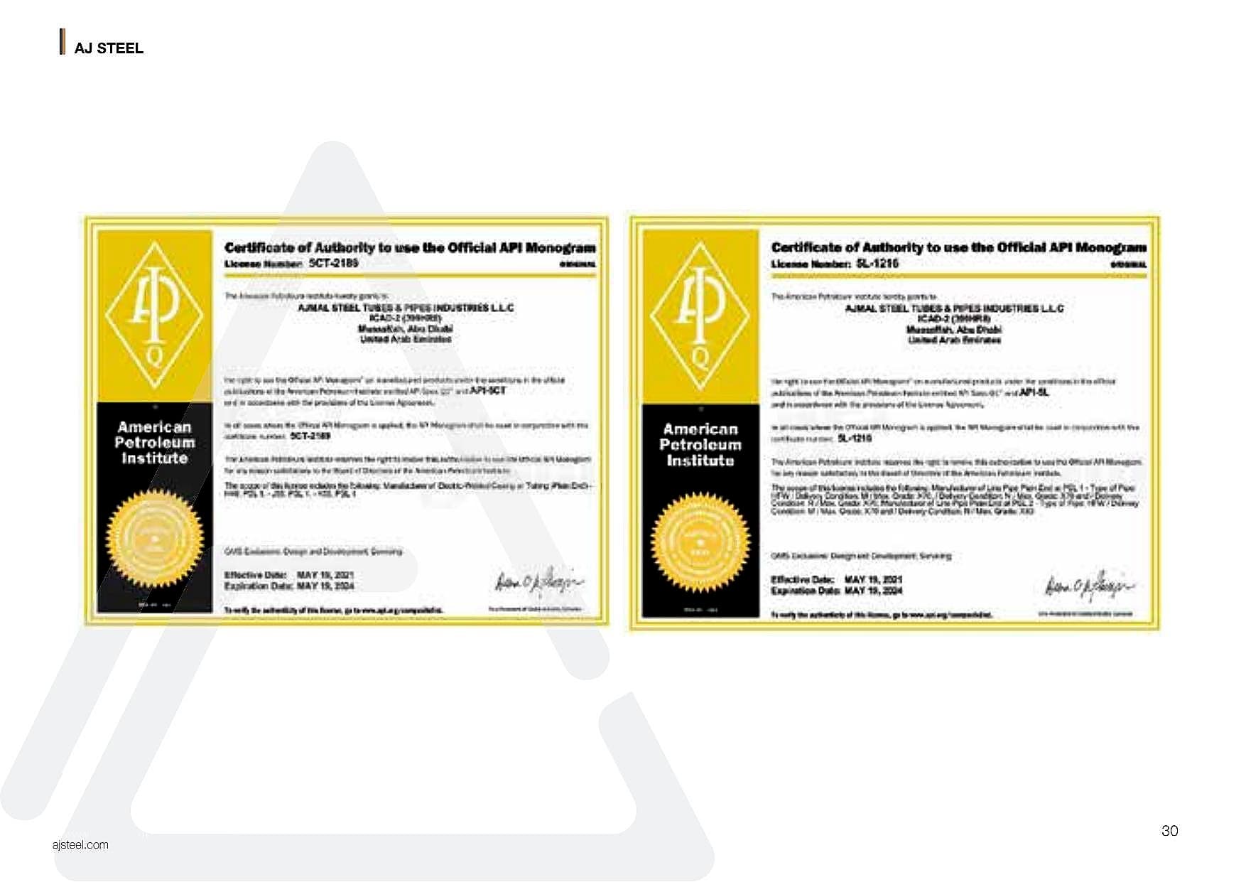 API 5CT API 5L certificate — American Petroleum Institute