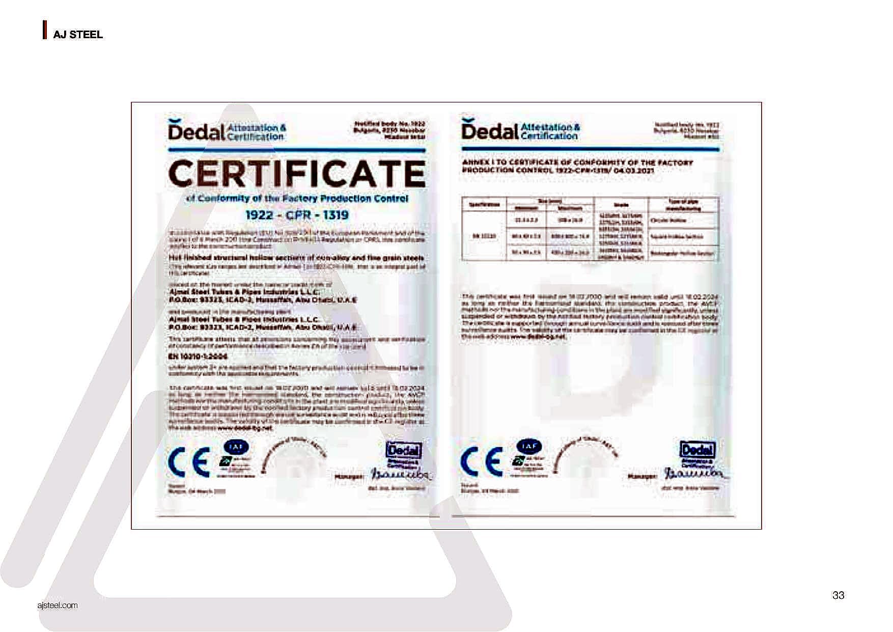 CE EN 10210 certificate — EU notified body