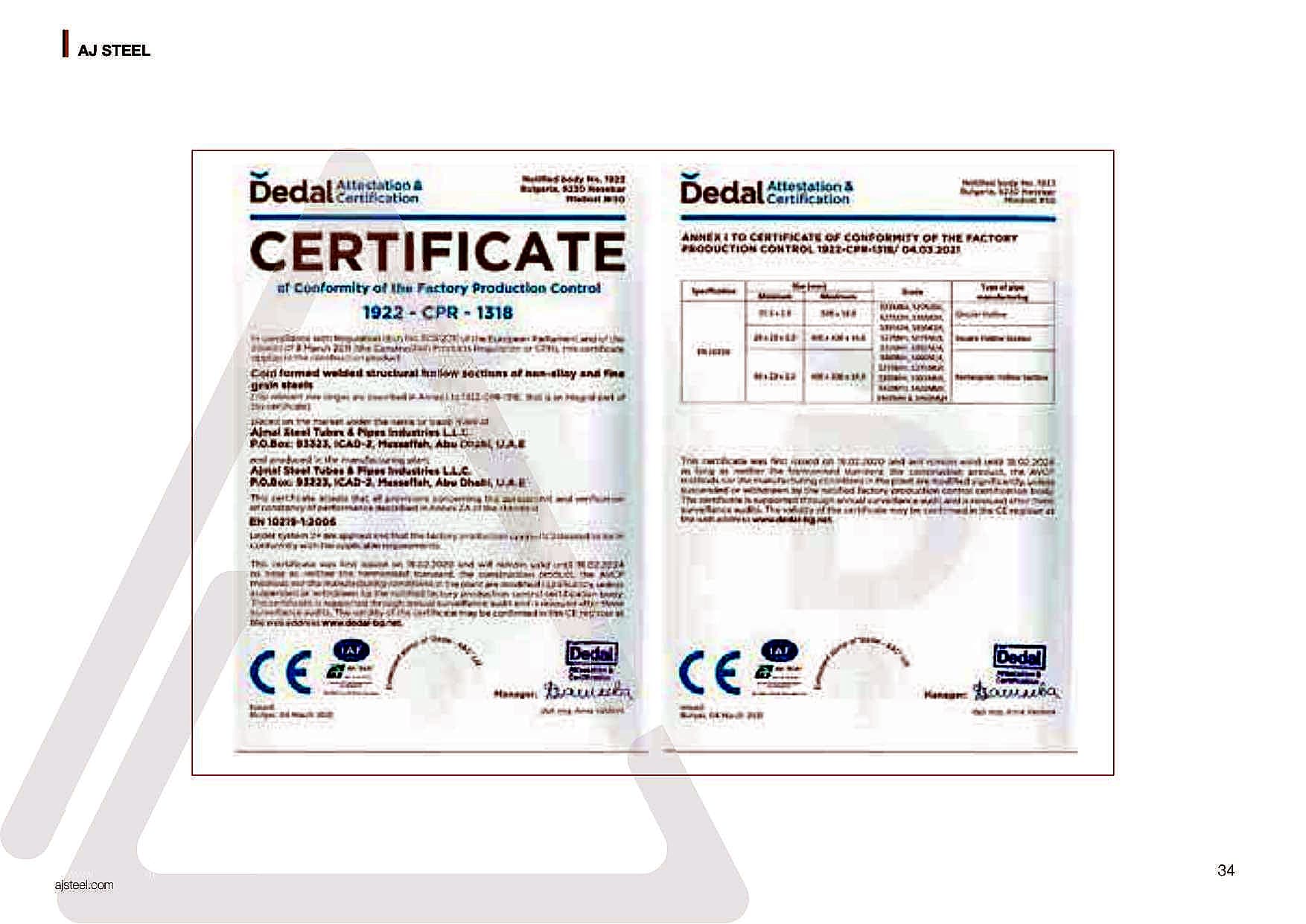 CE EN 10219 certificate — EU notified body