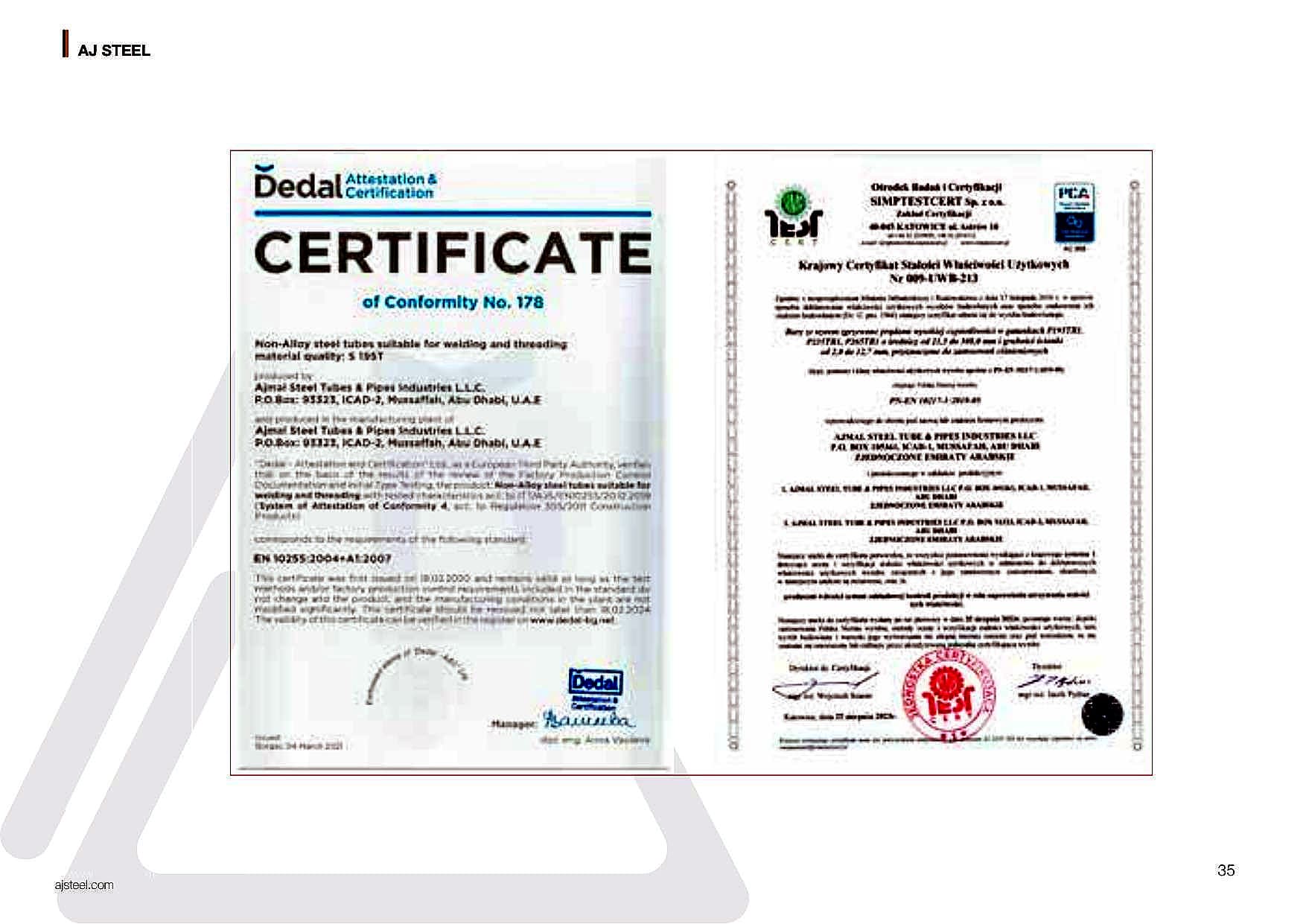 CE EN 10255 certificate — EU notified body