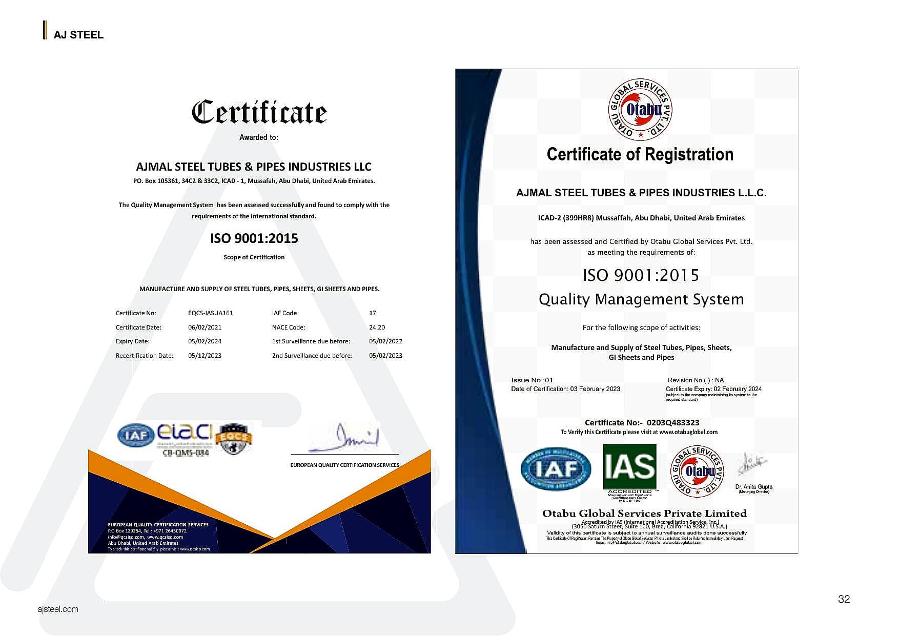 ISO 9001:2015 certificate — Accredited certification body
