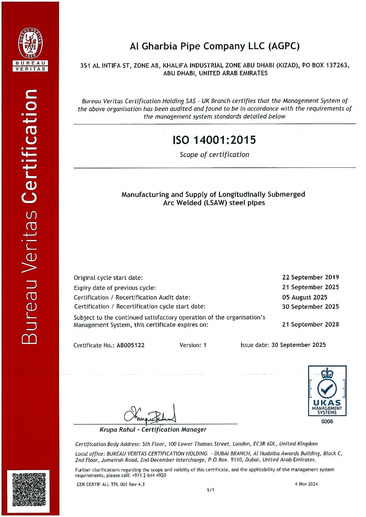 ISO 14001:2015 certificate — Accredited certification body