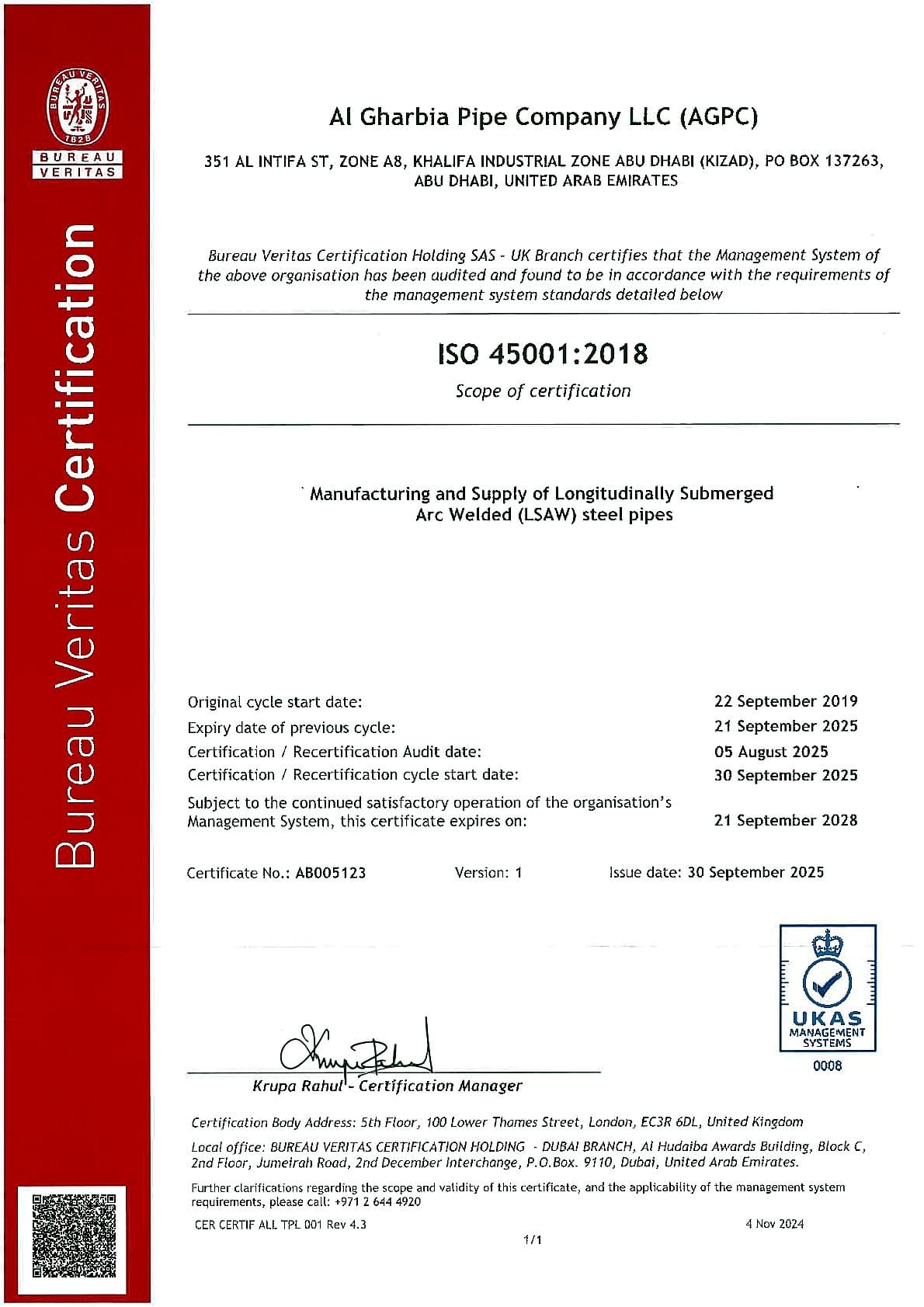 ISO 45001:2018 certificate — Accredited certification body
