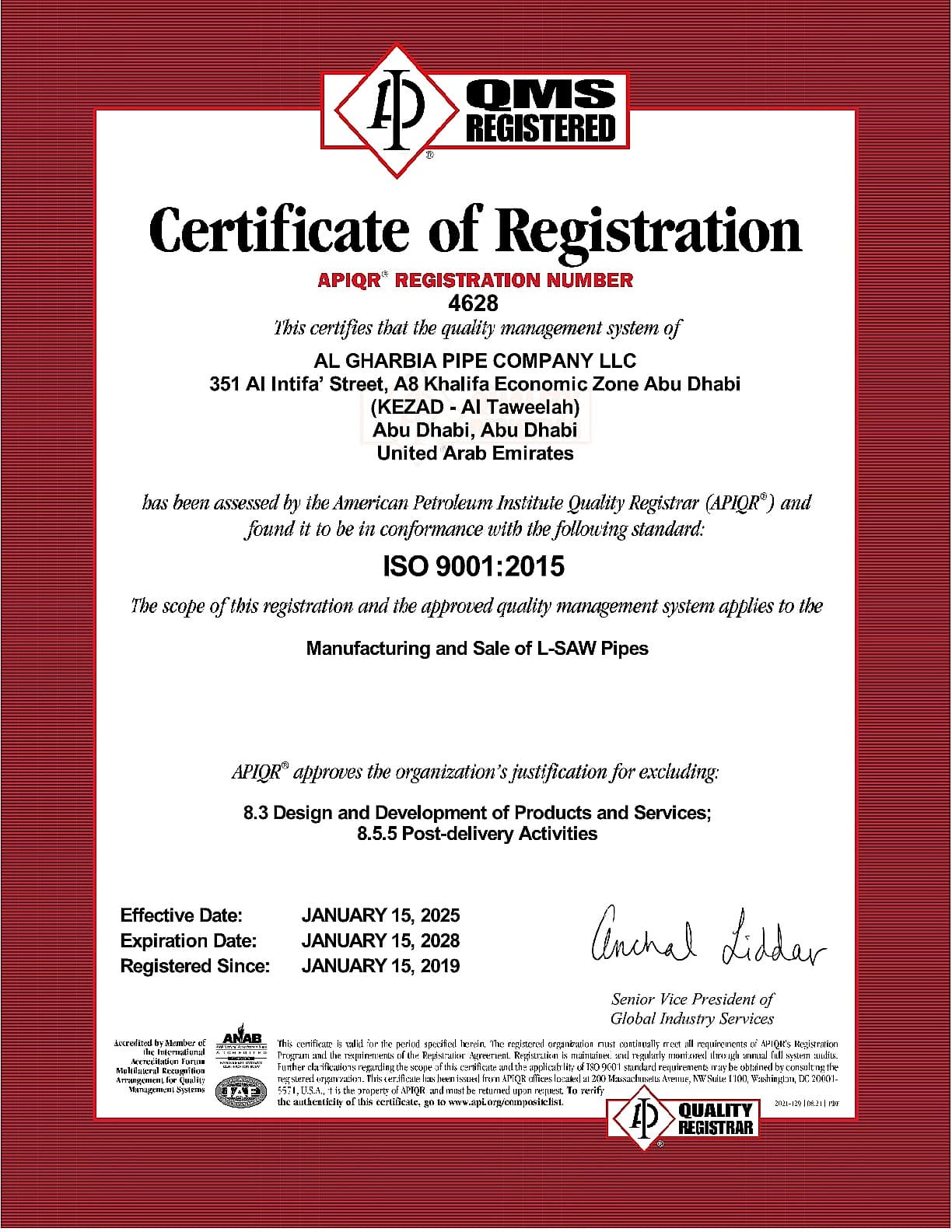 ISO 9001:2015 certificate — Accredited certification body