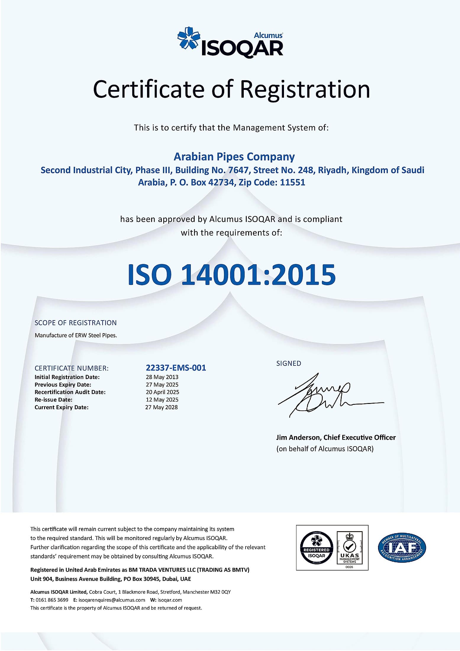 ISO 14001 certificate — Accredited certification body