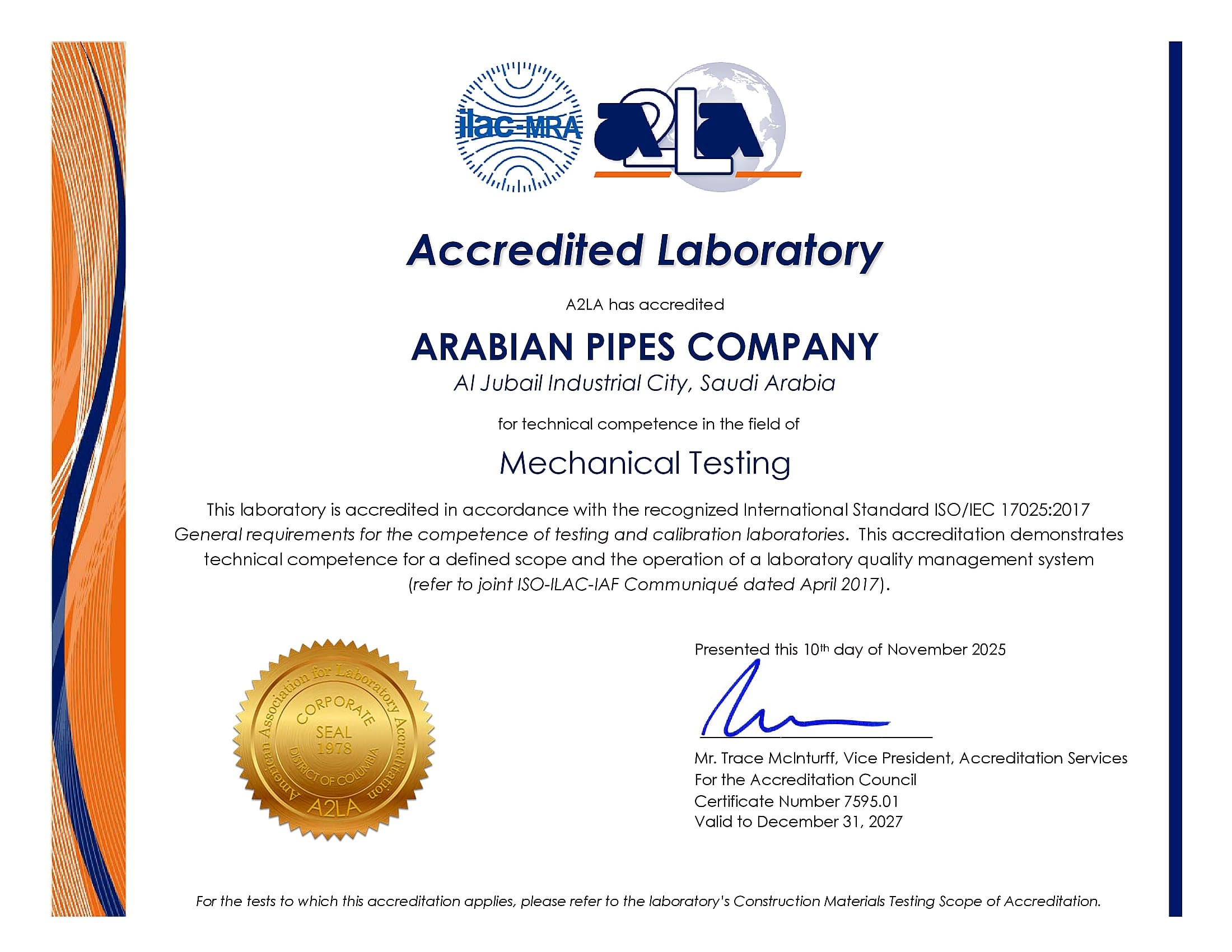 ISO 17025 LSAW certificate — Accredited certification body