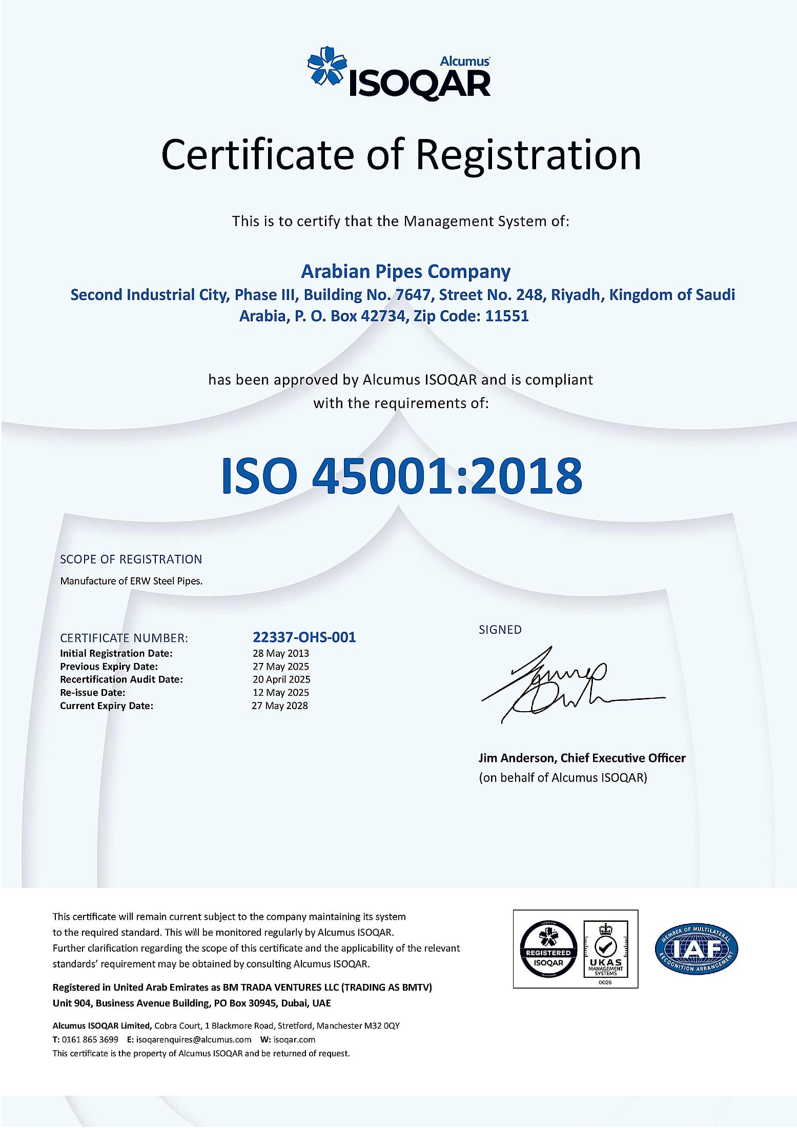 ISO 45001 certificate — Accredited certification body