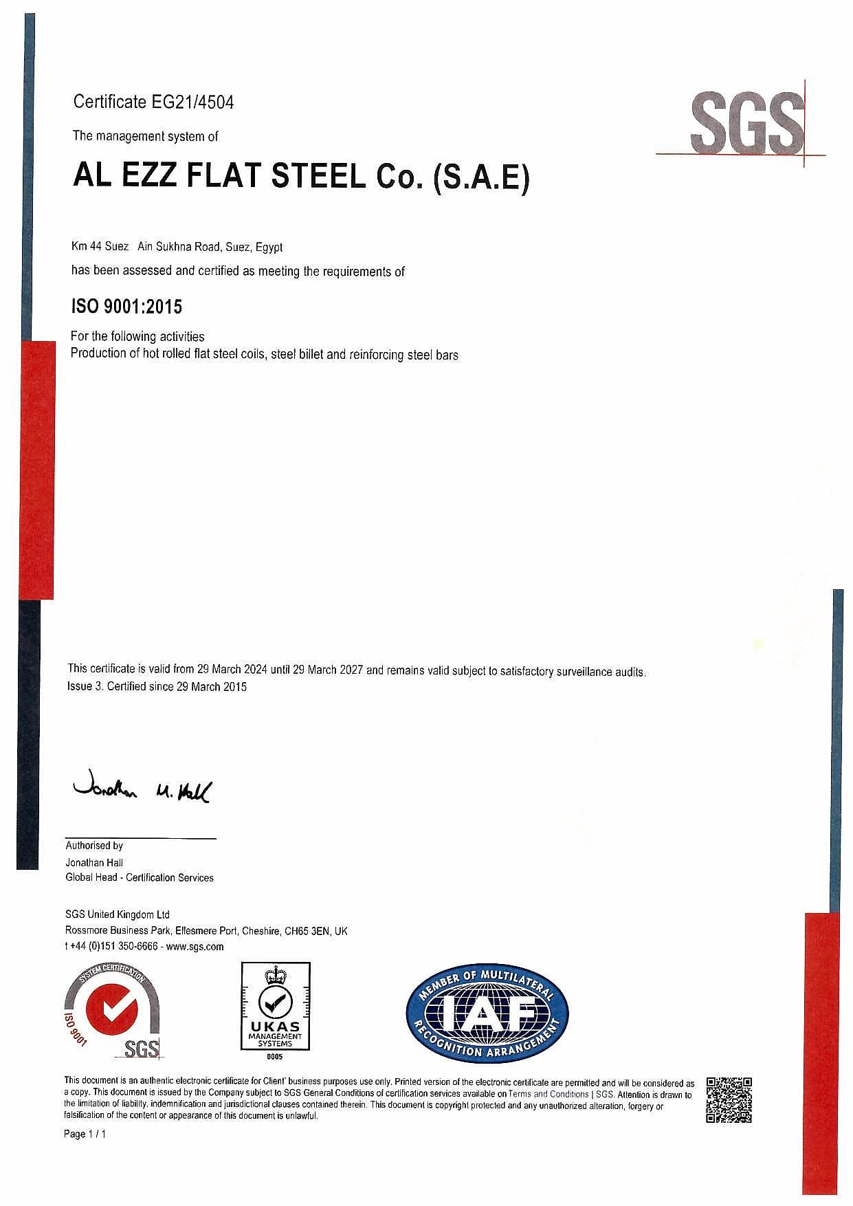ISO 9001 Suez certificate — Accredited certification body
