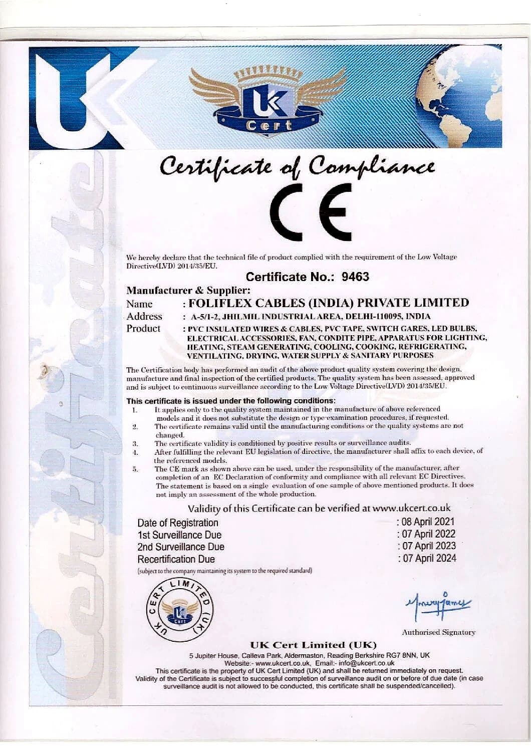CE Low Voltage Directive 2014/35/EU certificate — EU notified body