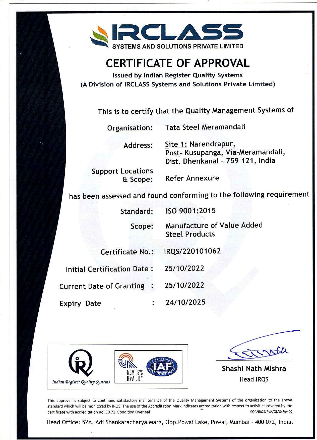 ISO 14001 Meramandali certificate — Accredited certification body