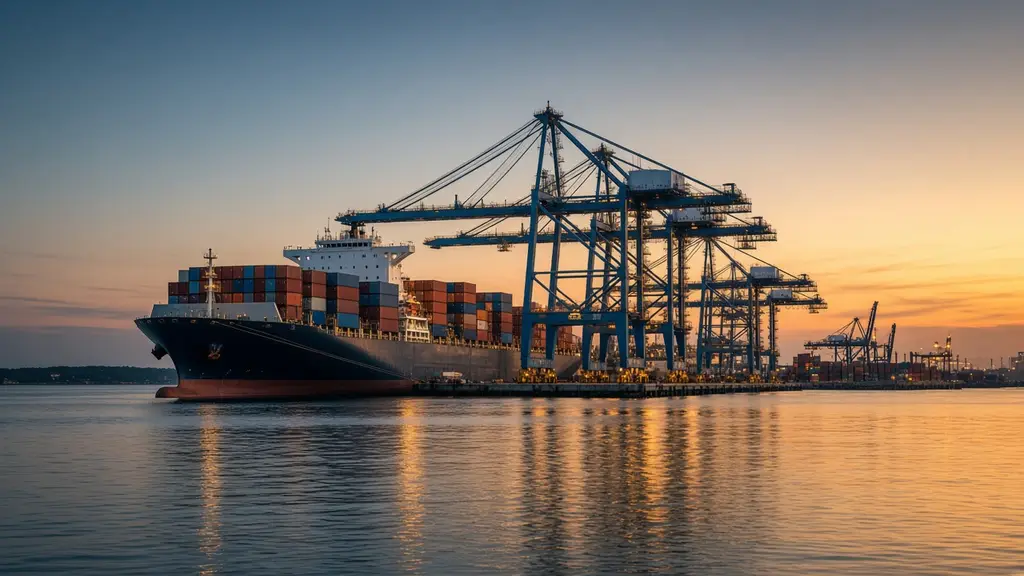 Container ship at a cargo port